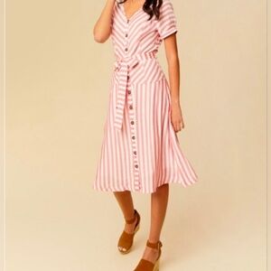 ❤️ ALTAR'D STATE BUTTON DOWN MIDI DRESS IN STRIPE, MEDIUM